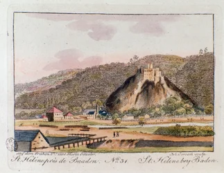 Vue de Sainte-Hélène à Baden, Autriche. Gravure de 1815 Collection privée