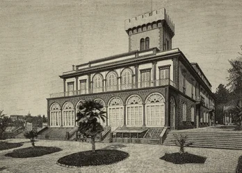 Vue de la Villa Fabbricotti, où la reine Victoria (1819-1901) a séjourné, Florence, Italie, gravure d