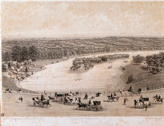 Vue du Bois de Boulogne à Paris. Lithographie de 1850. Collection privée
