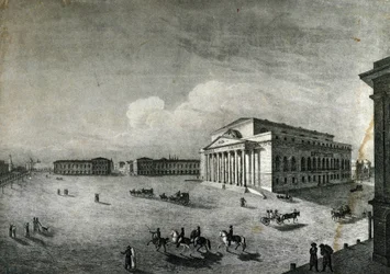 Vue du Théâtre Bolchoï à Moscou vers 1840. Russie