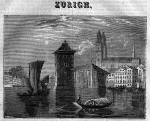 Vue de la ville de Zurich (Zurigo) en Suisse au XIXe siècle.