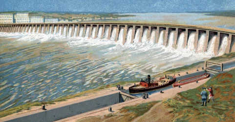 Vue de la centrale hydroélectrique du Dniepr ou du barrage de Dneprostroi construit par Iosef Staline en 1932 pour stimuler l