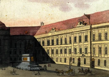 Vue de la Josephplatz à Vienne, Autriche. Gravure de 1820