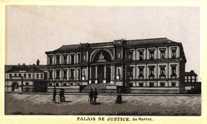 Vue du Palais de Justice de Nantes (Loire-Atlantique, Pays de la Loire), France. Chromolithographie de la fin du 19ème siècle