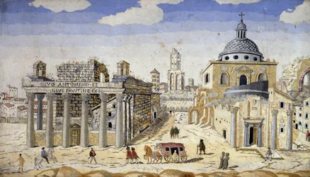 Vue du Forum Romain, fin du XVIIe siècle, scagliola sur support en terre cuite