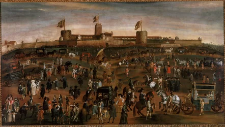 Vue de la ville de Milan, du château des Sforza et du trafic des carrosses