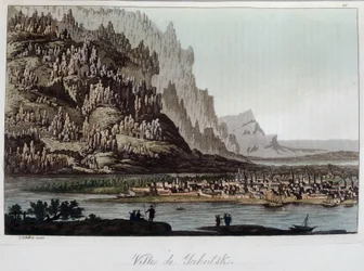 Vue de la ville de Yakutsk en Russie. Dans « Le vieux et le moderne costume » 1819-1820, par Ferrario