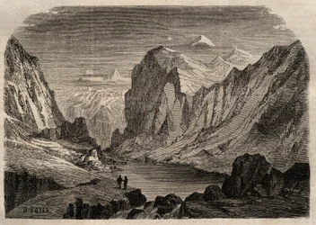 Vue du pays de Davos en Suisse au XIXe siècle - gravure dans « Dictionnaire populaire illustré » - 1864 - par Joseph Decembre et Edmond Allonier