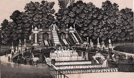 Vue de la grande cascade dans le parc de Saint-Cloud, France dans « Le Monde Illustré 168 vues » sans date (fin XIXe siècle)
