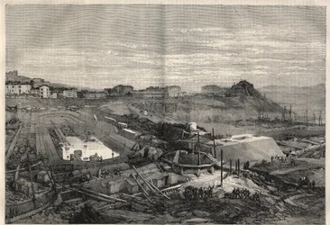 Vue des nouveaux docks construits par le gouvernement italien dans le port de La Spezia. Gravure dans L