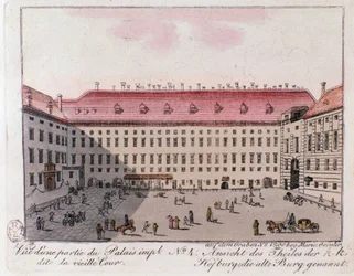 Vue de la partie du Palais Impérial nommée la Vieille Cour à Vienne. Autriche. Gravure de 1815 Collection privée