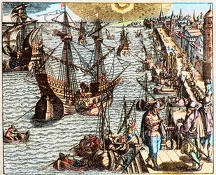 Vue du port de Lisbonne au XVIe siècle
