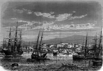 Vue du port du Pirée en Grèce. Gravure dans « Le Journal de la jeunesse »