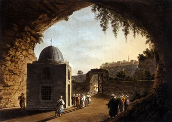 Vue du tombeau du prophète Jérémie à Jérusalem. Lithographie du XIXe siècle