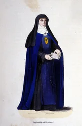 Religieuse visitandine en Flandre. Ordre de la Visitation fondé par Saint François de Sales et Sainte Jeanne de Chantal en 1610. Gravure du XIXe siècle