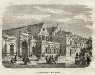 Vue du Conservatoire des Arts et Métiers (Cnam) à Paris, rue Saint Martin à Paris - gravure dans « Dictionnaire populaire illustré » - 1864 - par Joseph Décembre et Edmond Allonier