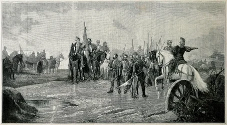 Guerre des Communautés de Castille : Bataille de Villalar. Victoire des troupes royalistes sur les communautés (23 avril 1521). Gravure, Espagne XVIe siècle
