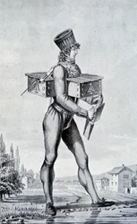 Costume de guerre du 19e siècle. Gravure du 19e siècle.