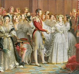 Mariage de la reine Victoria avec le prince Albert de Saxe Cobourg Gotha au palais Saint James à Londres le 10 février 1840 (gravure)