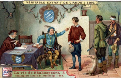 William Shakespeare (1564-1616) accusé de braconnage en 1584. Chromo Liebig de la fin du 19ème siècle
