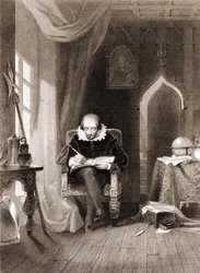 William Shakespeare (1564 - 1616) dans son bureau