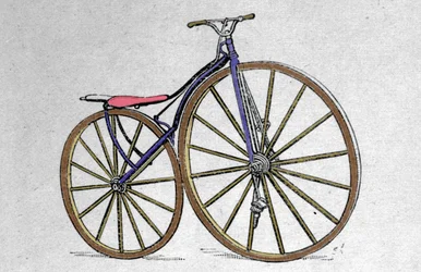 Modèle de vélocipède en bois. Pierre Michaux inventa la pédale au début des années 1860.