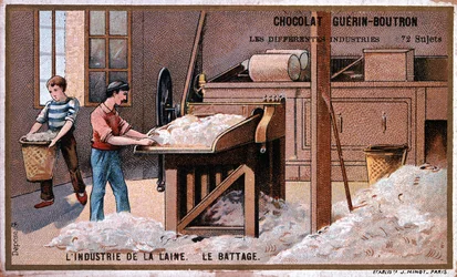 Industrie de la laine, publicité pour le chocolat Guerin Boutron, vers 1895