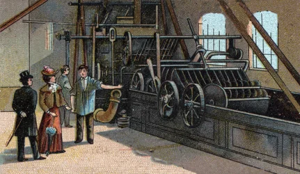 Industrie de la laine : lavage. Chromolithographie de la fin du XIXe siècle
