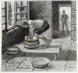 Travail de la Tomme par un fromager d