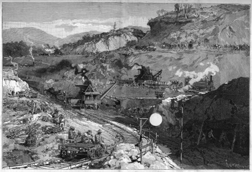 Ouvrier sur le chantier de tranchée à Bas Obispo pour la construction du canal de Panama. Gravure dans "Le Monde Illustré"