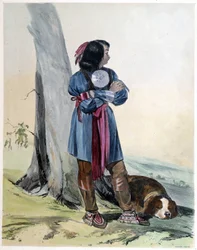 Jeune Huron indien et son chien