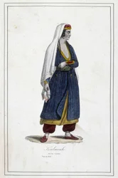 Jeune femme kalmouke (peuple mongol du sud de la Sibérie) - dans "Les différents peuples de la terre" par le Père Jouhanneaud, Librairie des Bons Livres, Limoges