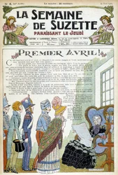 Des jeunes rendent visite à une dame âgée. Illustration de couverture du journal "La semaine de Suzette" de mars 1926.