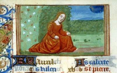 Jeune femme dans un jardin et signe du zodiaque Taureau - Miniature