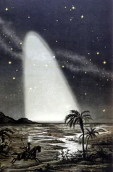 Phénomène de lumière zodiacale sur la savane mexicaine. Lithographie en couleur du 19ème siècle.