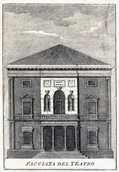 Façade du Théâtre de la Fenice à Venise au milieu du XIXe siècle.