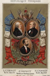 Portraits de Lazare Carnot, homme politique français (1753-1823), Hyppolite Carnot (1801-1888) et Sadi Carnot, président de la République française