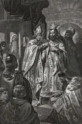 Sacre de Baudouin de Boulogne dit Baudouin Ier (v. 1065-1118), roi de Jérusalem, le jour de Noël 1100