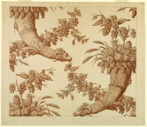 Dessin, caricature pour le damas de soie :, 1800-1815