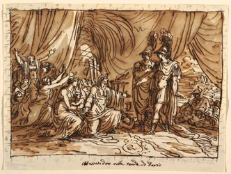 Dessin, projet de plafond, Alexandre et la famille de Darius, la clémence d