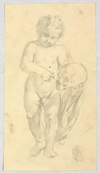 Dessin, enfant portant un crâne, 16-19ème siècle