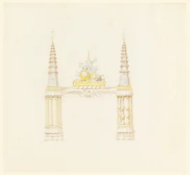 Dessin, cheminée, mur ouest de la salle de musique, vers 1820