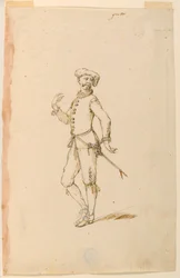 Dessin, création de costumes : Un capitaine pour un ballet, vers 1720
