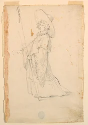Dessin, création de costumes : Une jeune fille en tenue fantastique pour un ballet, vers 1720