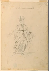 Dessin, création de costumes : Un homme en tenue fantastique pour un ballet, vers 1720
