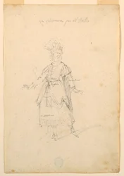 Dessin, création de costumes : Une chanteuse pour un ballet, vers 1720