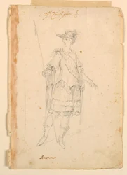 Dessin, création de costumes : Amérique pour un ballet, vers 1720