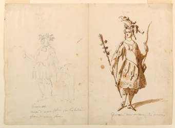 Dessin, création de costumes : Jeunesse et Diane pour un ballet, vers 1720