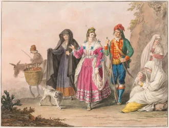 Dessin, Costumes de Sicile, 1828
