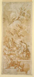 Dessin, Mort de saint Joseph, étude pour une peinture de plafond, vers 1670-1747